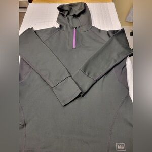 REI Charcoal Hoodie Purple Accent Gorpcore Running Granola Outdoors Sporty Camp